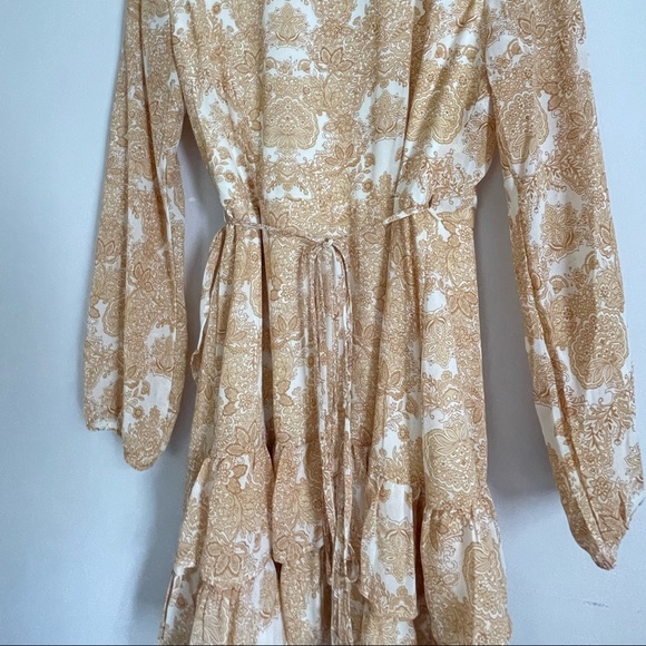 Long Sleeve Tan & White Printed Dress - Picture 6 of 9